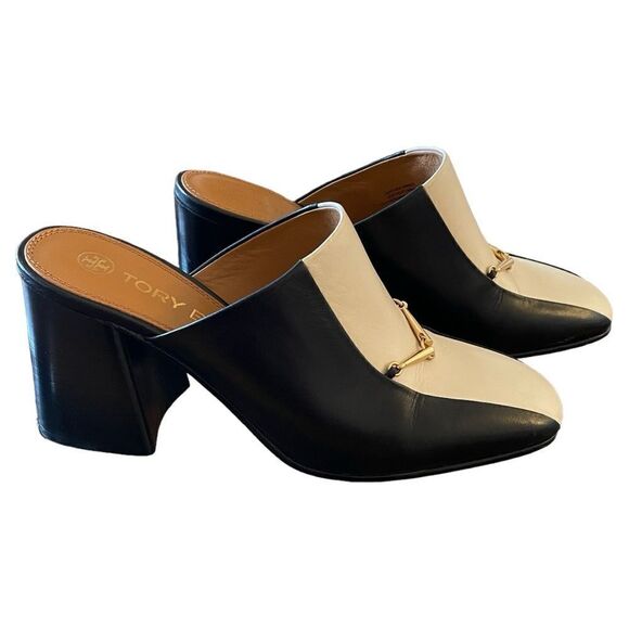 Tory Burch Equestrian Link Leather High Heeled Mules - Picture 5 of 10